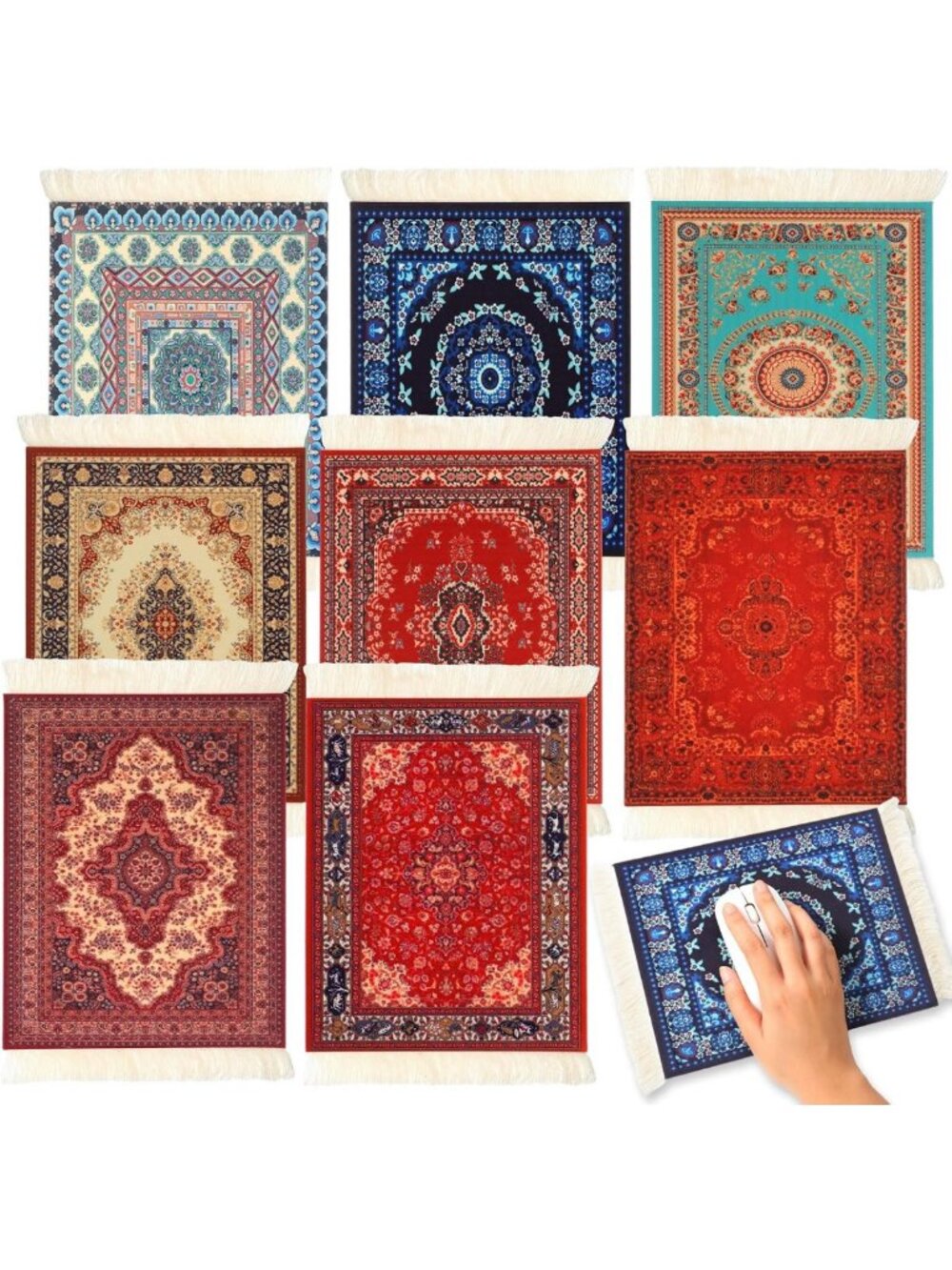 Vintage Persian Mouse Pad Set - 8 Pcs, Non-Slip Base, Oriental Design, Office